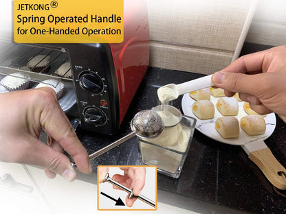 Powdered Sugar Shaker Duster Flour Dispenser Shaker with 18/8 Stainless Steel Spring-Operated Handle for Sugar Flour and Spices4