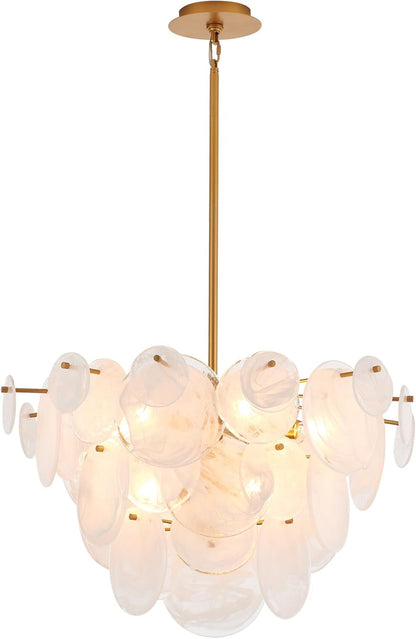 Dia 28 Inch, Modern Glass Chandeliers for Bedroom, Gold Dining Room Light Fixture, Large Vintage Pendant Chandelier for Living Room Stairway Entryway Kitchen Farmhouse Foyer9