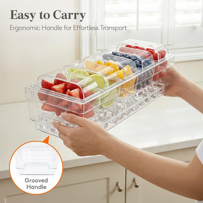 Chilled Condiment Container with Individual Lids & Handle Design | 5 Individual Fridge-Safe Compartments, Ice Condiment Caddy & Garnish Tray for Taco, Mimosa, Dirty Soda Bar, Serving Platter9