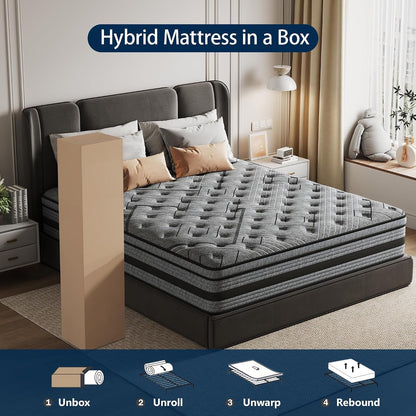 Queen Mattress,12 Inch Queen Size Mattress in a Box,Hybrid Memory Foam7