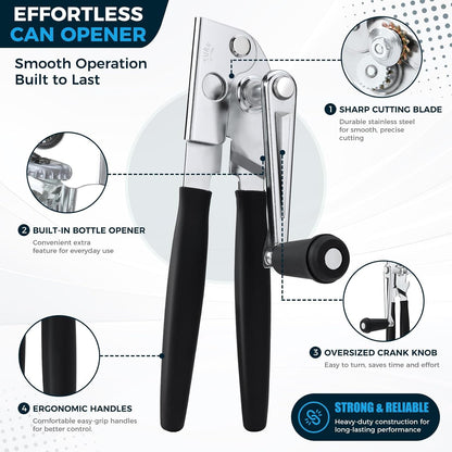 Heavy-Duty Commercial Manual Crank Can Openers,Rubber-Coated Long Handles | Easy to Use, Ergonomic,Works Great on #10 Cans,For Restaurants,Home Kitchens,Seniors & Arthritis5