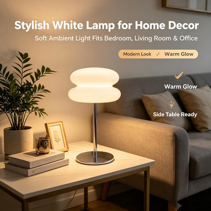 Bedroom Mushroom Lamp, Medieval Modern Bedside Table Lamp, Dimmable Retro Egg Tart Headlight, Unique Home Mushroom Decoration Aesthetic Lovely Living Room Desk Lamp (White)6