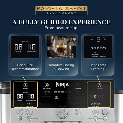 Ninja Luxe Café Premier 3-In-1 Espresso Machine, Drip Coffee, & Cold Brew | Built-In Grinder, Hands-Free Milk Frother, and Assisted Tamper for Cappuccinos & Lattes, Stainless Steel, ES6014
