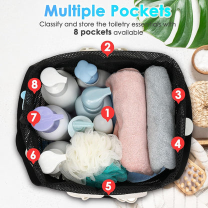Mesh Shower Caddy Portable with Drawstring, Dorm Room Essentials for College Girls Guys, 8-Pocket Extra Large Shower Bag Basket Tote for Camping Beach Gym Travel Toiletry Bathroom4