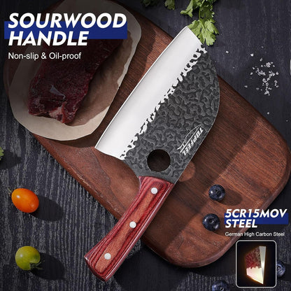 6.8-Inch Serbian Chef Knife Set with Leather Sheath and Whetstone2