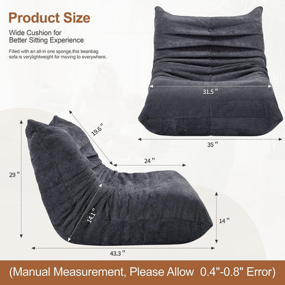 Bean Bag Sofa Chair, Faux Fur Floor Lounger with High-Density Memory Foam Filling, Comfy Armless Lazy Sofa for Living Room, Bedroom, Dorm & Reading Room, No Assembly Required, Black2