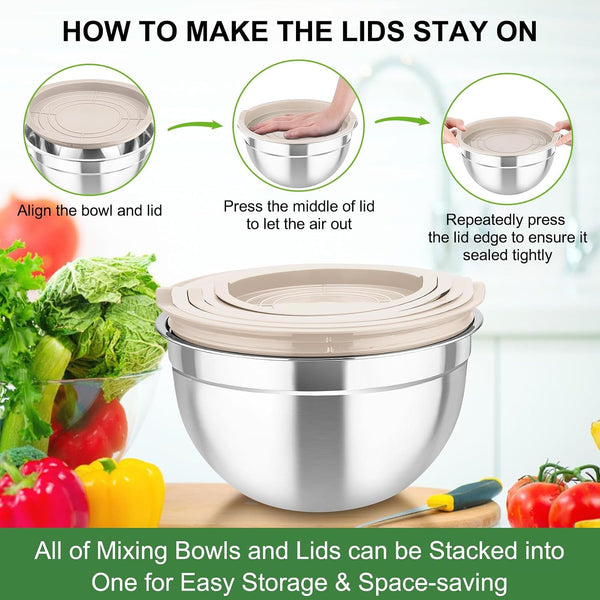 Mixing Bowls with Lids, 5PCS Stainless Steel Metal Salad Bowl8