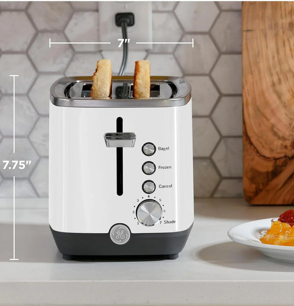 GE 2 Slice Toaster, Extra Wide Slots for Toasting Bagels, Breads, Waffles & More, 7 Adjustable Shade Settings, Removable Crumb Tray, Countertop Kitchen Essentials, 850 Watts, White2