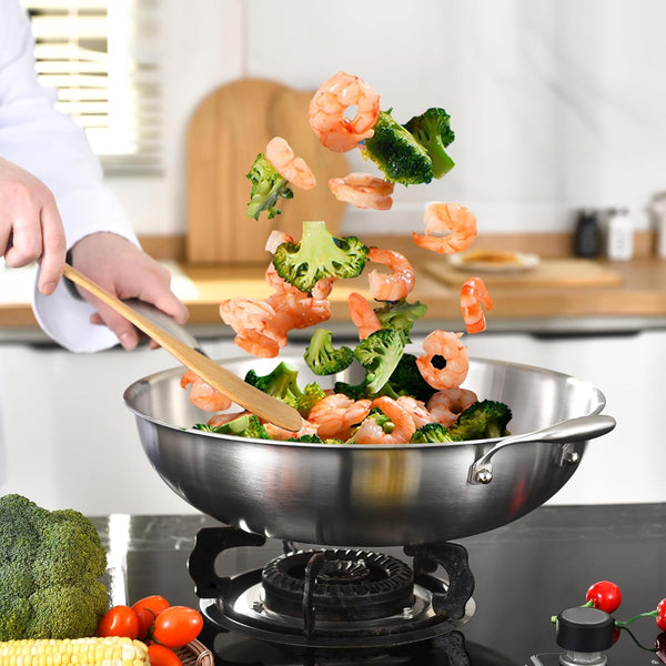 14.5 Inch Stir-Frying Wok Pan with Steel Lid | Tri-Ply Stainless Steel | Induction Cooking Wok Pan | Dishwasher and Oven Safe | Heavy Duty | Detachable Handle5