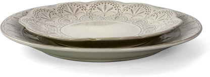 White Lace 16 Piece round Scallop Stoneware Dinnerware Set in White5