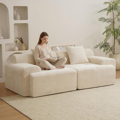 84" Modular Loveseat Couch, 30" Deep Seat Boneless Sofa, Beige1