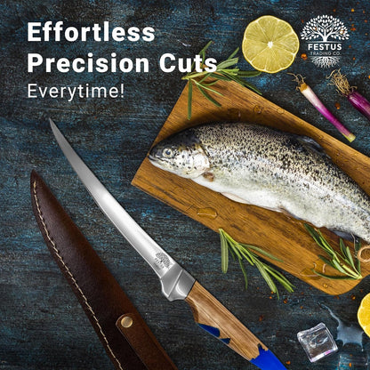 Filet Knife - 6-Inch Japanese Boning Knife | Hard D2 Steel Alloy Fish Fillet Knife | Professional Chef Poultry Knife | Sharp Blade with Ergonomic Wood and Epoxy Resin Handle8