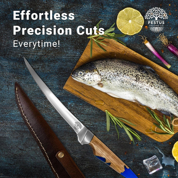 Filet Knife - 6-Inch Japanese Boning Knife | Hard D2 Steel Alloy Fish Fillet Knife | Professional Chef Poultry Knife | Sharp Blade with Ergonomic Wood and Epoxy Resin Handle8