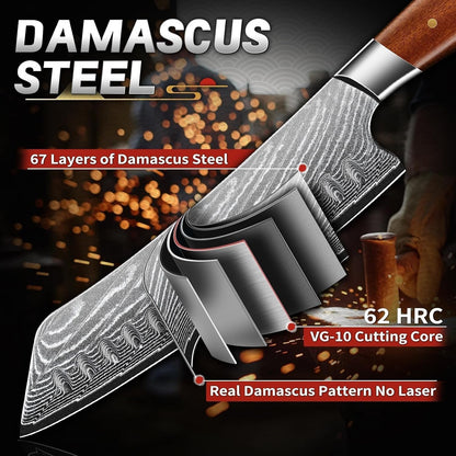 Japanese Chef Knife 7" - Damascus Santoku Kitchen Knife2