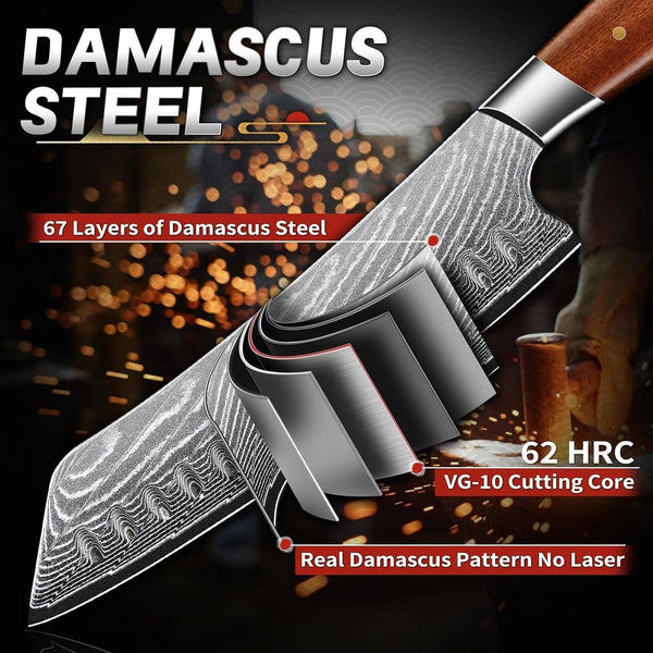 Japanese Chef Knife 7" - Damascus Santoku Kitchen Knife2