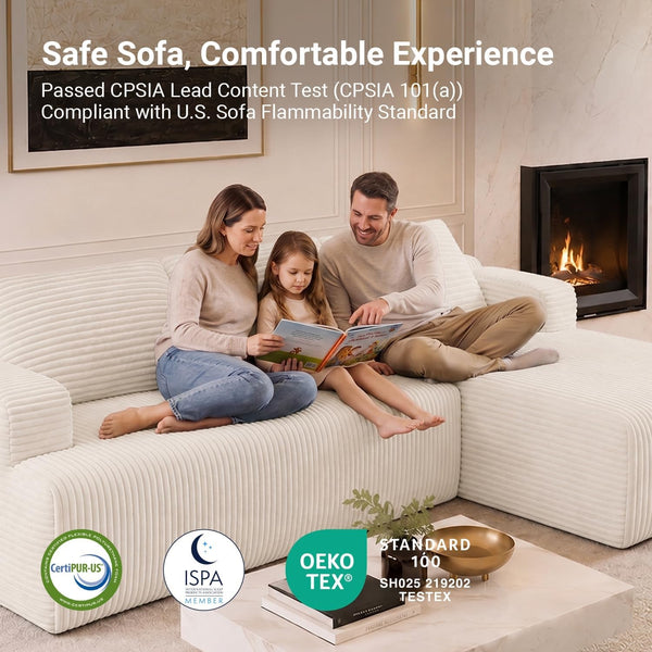 Modular Sectional Sofa, Boneless Couches for Living Room with Individually Wrapped Coil Support, No Assembly Required, Corduroy Fabric (Cream, 93" L-Shape Left Chaise)13