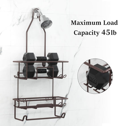 Shower Caddy Hanging over Shower Head Rust Roof Shower Organizer with 10 Hooks for Razor Shampoo Holder Bathroom Shower Rack Storage Shelf with Towel Bar – Bronze5