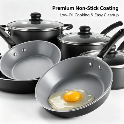 10 Piece Ceramic Nonstick Cookware Set, Patterned Interior with Tempered Glass Lids5