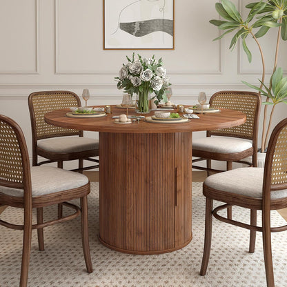 47 Inch round Dining Table for 4, Kitchen Table Dinner Table with 2-Layer Storage Shelf and Wood Slide Door for Home Dining Room Living Room (Walnut)7