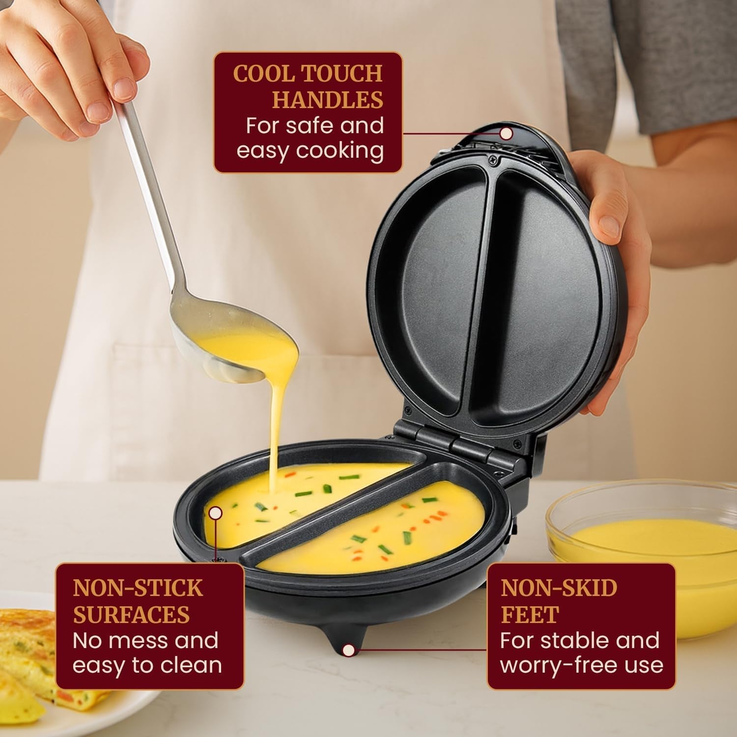 eom205-non-stick-omelet-frittata-maker-6-5-inch-black-makes-2-individual-omelets-frittatas-or-snack-pockets-at-once-steel-cooking-plates-for-quick-breakfasts