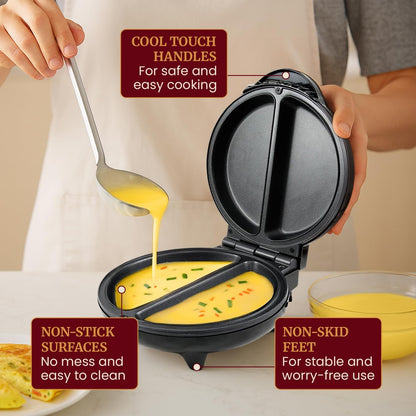 EOM205 Non-Stick Omelet & Frittata Maker, 6.5-Inch, Black | Makes 2 Individual Omelets, Frittatas, or Snack Pockets at Once - Steel Cooking Plates for Quick Breakfasts3