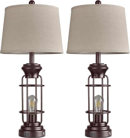 Farmhouse Table Lamps for Living Room Set of 2, 28" Dimmable Touch Control Table Lamp with Oil Rubbed Bronze Finish, Bedroom Lamps for Nightstand, 4 Bulbs Included7