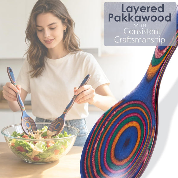 7-Piece Pakkawood Cooking Utensils Set, Colorful Wooden Spoons6