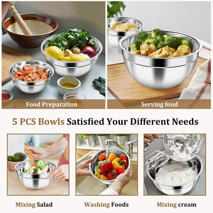 Metal Mixing Bowls with Lids Set, Visible Airtight Lids & Khaki3