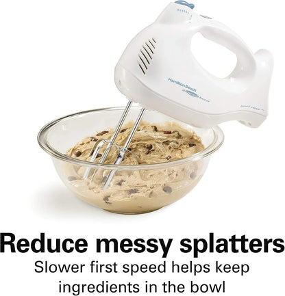 Power Deluxe 6-Speed Electric Hand Mixer with Quickburst | Powerful 250 Watt Motor | Traditional Beaters | Whisk | Snap-On Storage Case | Bowl Rest | White | 62695V4