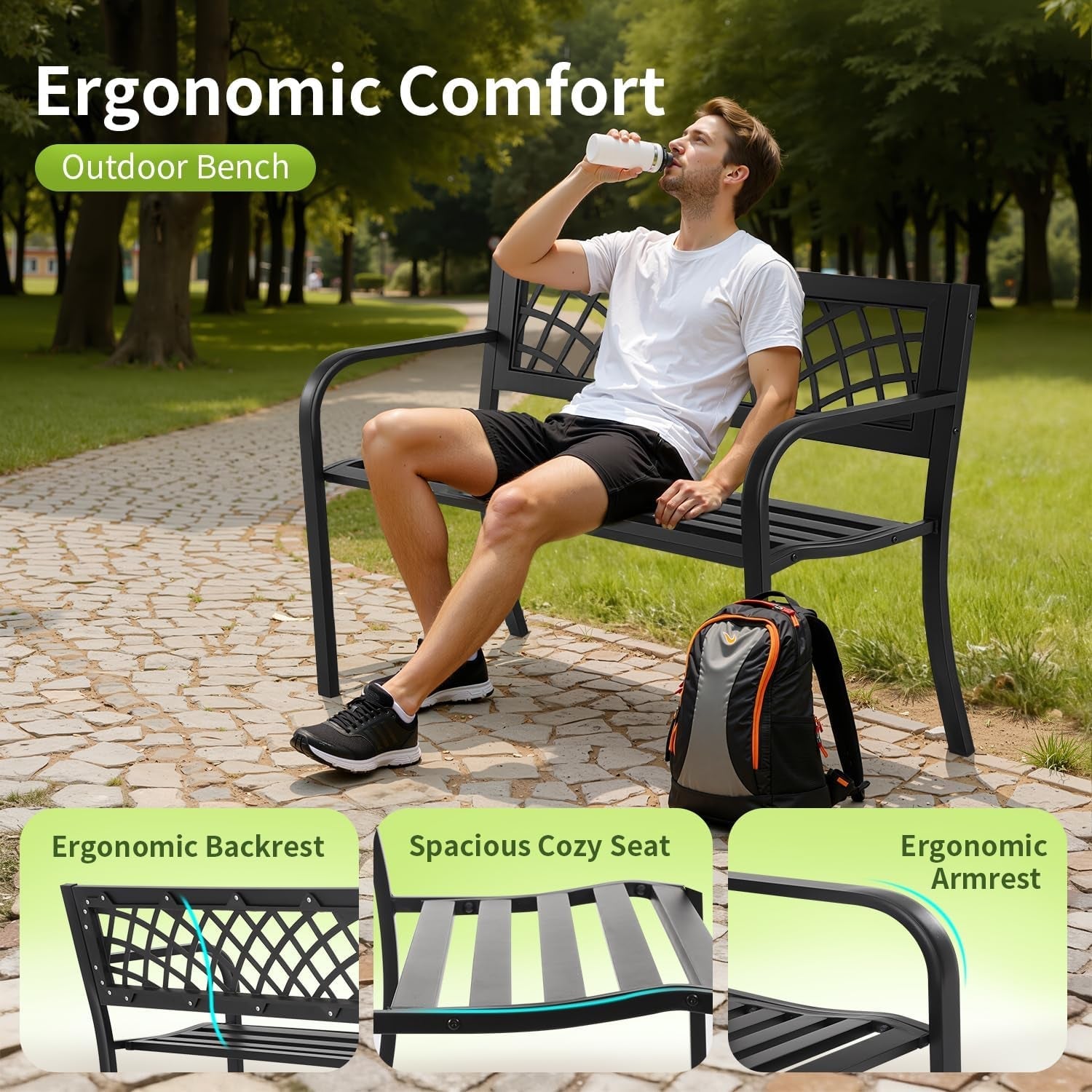 46-outdoor-garden-bench-black-480lbs-load-capacity-heavy-duty-metal-patio-bench-with-grid-design-rust-weather-resistant-for-lawn-yard-parks-patio-porch-entryway