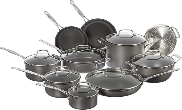 17-Piece Pots and Pans Set, Non Stick Hard Anodized Cookware Set, Compatible with Electric, Gas Cooktops, Dishwasher Safe, Oven Safe Pot Set, Cool Grip Handles, Aluminum Core for Even Heat1