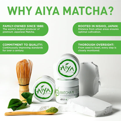 Aiya Authentic Japanese Premium First Harvest Ceremonial Grade Matcha Green Tea Powder - Vegan-Friendly, Zero Sugar, Gluten-Free - 30G Tin7