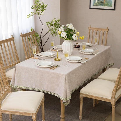 Textured Table Clothes Linen Style Rustic Washable Tablecloth Jacquard Trim Rectangle Table Cloth,Oblong Table Cover for Kitchen Dinning Tabletop Decoration Linen Brown,55X84 Inch8