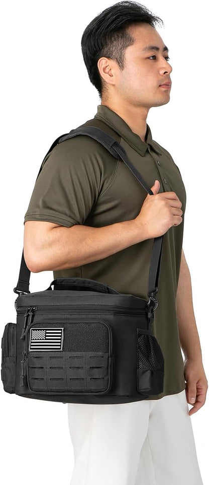 Tactical Lunch Bag for Mens Military Heavy Duty Lunch Box Work Leakproof Insulated Durable Thermal Cooler Bag for Adult Meal for Office Camping Picnic Pail MOLLE Webbing Black9