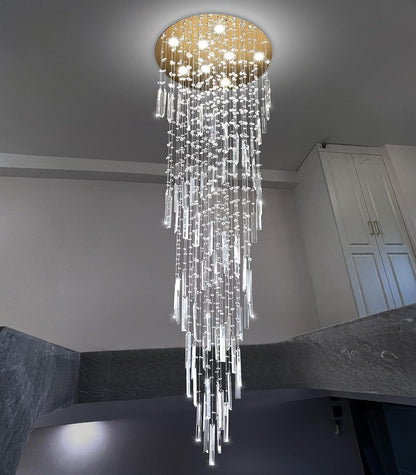 78'' Modern Crystal Chandelier High Ceiling Chandeliers for Entryway Large Raindrop Chandeliers LED Dimmable Flush Mount Light Fixtures for Staircaes Foyer Hallway Living Room LED Bulbs Included Gold8