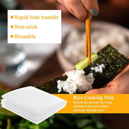 6Pcs Rice Net, 45.3"×39.4" Sushi Rice Cooking Net, Non-Stick Rices Cooker Napkin, Reusable Napkin Fine Mesh Cooking Steam Cloth, Bamboo Steamer Mat Cloth for Home Restaurants Camping6