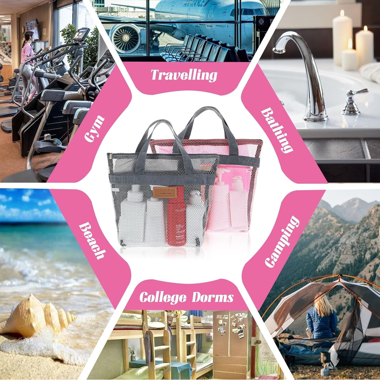 2pcs-gym-shower-caddy-shower-caddy-mesh-bag-11-8-x-11-8-in-quick-dry-portable-hanging-toiletry-and-bath-organizer-with-zipper-for-travel-gym-swimming-camping-college-dorms-beachgrey-pink