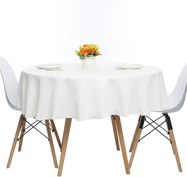 Linen Textured round Tablecloth Solid Color Cotton Linen Heavy Duty Fabric Water Resistant Table Cover for Dining, Farmhouse, Kitchen, Tabletop Decoration (55Inch, Ivory)2