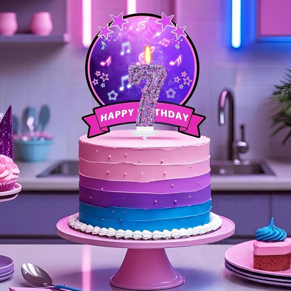 Deep Purple Glitter Number 7 Candle, Purple Birthday Decorations4