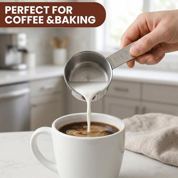 2 Pcs 1/4 Cup Stainless Steel Measuring Cups, 60 Ml 2 Oz Metal Measuring Scoop, Kitchen Scoop for Wet & Dry Ingredients, Coffee, Cooking, Baking, Dishwasher Safe4