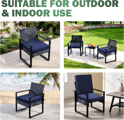 Outdoor Chair Cushions Set of 2, 19X19X3 Inch Waterproof & Fade Resistant Patio Furniture Seat Cushions with Ties, Square Outdoor Dining Chair Cushions for Lawn, Garden, Deck & Yard, Navy Blue5