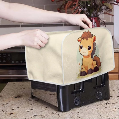 Cartoon Horse 2, 4 Slice Slot Toaster Cover, Cute Horses Bread Toaster Oven, Funny Zoo Animal with Woolen Ball Kitchen Appliance Cover Dustproof for Standard Size -L5