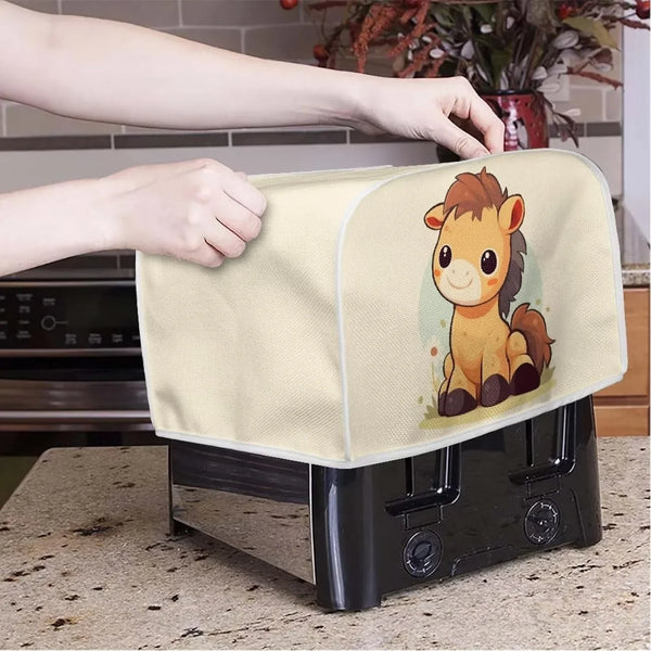 Cartoon Horse 2, 4 Slice Slot Toaster Cover, Cute Horses Bread Toaster Oven, Funny Zoo Animal with Woolen Ball Kitchen Appliance Cover Dustproof for Standard Size -L5