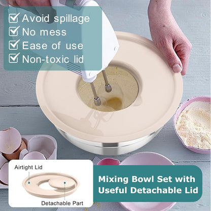 Mixing Bowls Set of 5, Stainless Steel Nesting Salad Bowl with Lids7