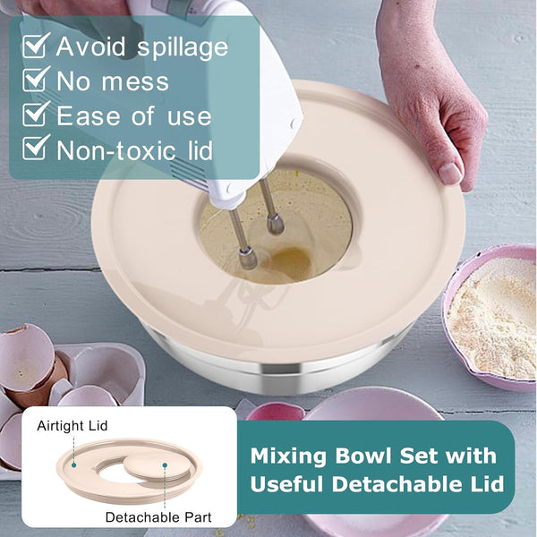 Mixing Bowls Set of 5, Stainless Steel Nesting Salad Bowl with Lids7