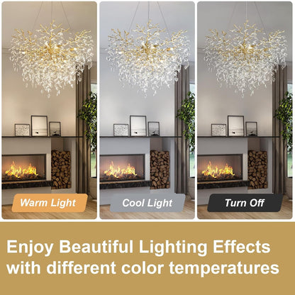 40" Gold Tree Branch Chandelier, 12-Light Modern Crystal Chandelier for Dining Room, Luxury round K9 Crystal Raindrop Chandeliers Light Fixture for Foyer, Entryway, Living Room, Bedroom, Kitchen5