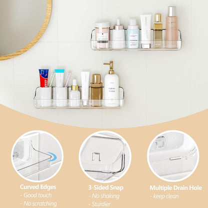 Acrylic Clear Shower Caddy Adhesive Shelf, 2Pc Plastic Shower Organizer with Self Adhesive Tape, No Drilling Wall Mount Shower Shelves for Bathroom Kitchen, Transparent4