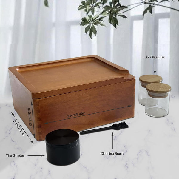 Stash Box with Tray - Large Wooden Box with Accessories Storage Stash Box Set - Decorative Wood Box for Herbs Smell Proof Box (9.5Inch)4