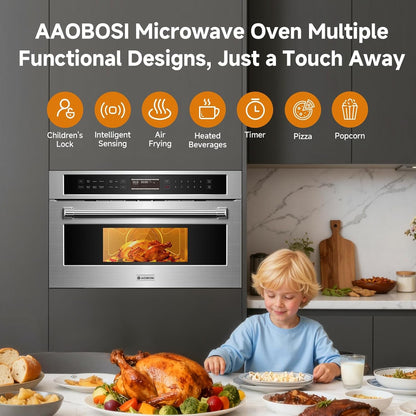 30 Inch Built-In Microwave Oven Air Fryer Combo Convection Oven | 1.6 Cu. Ft. under Cabinet Microwave, Stainless Steel Finish, Touch Control LCD Display, Sensor Cook 10 Modes Cooking6