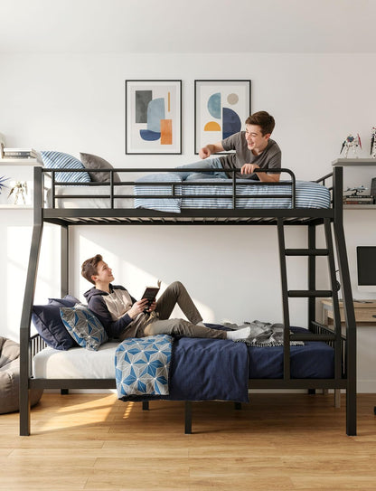 Twin XL over Queen Bunk Bed, Heavy Duty Bed Frame with Guardrails & Ladder9
